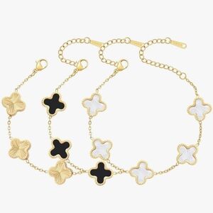 AIPPK 18K Gold Plated Clover Bracelet Set Gold/White/Black